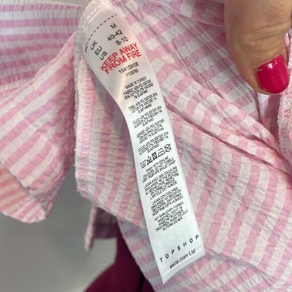 TopShop Seersucker PJ Shirt Pink Lightweight M Seersucker Short Sleeves Tees - Picture 9 of 11